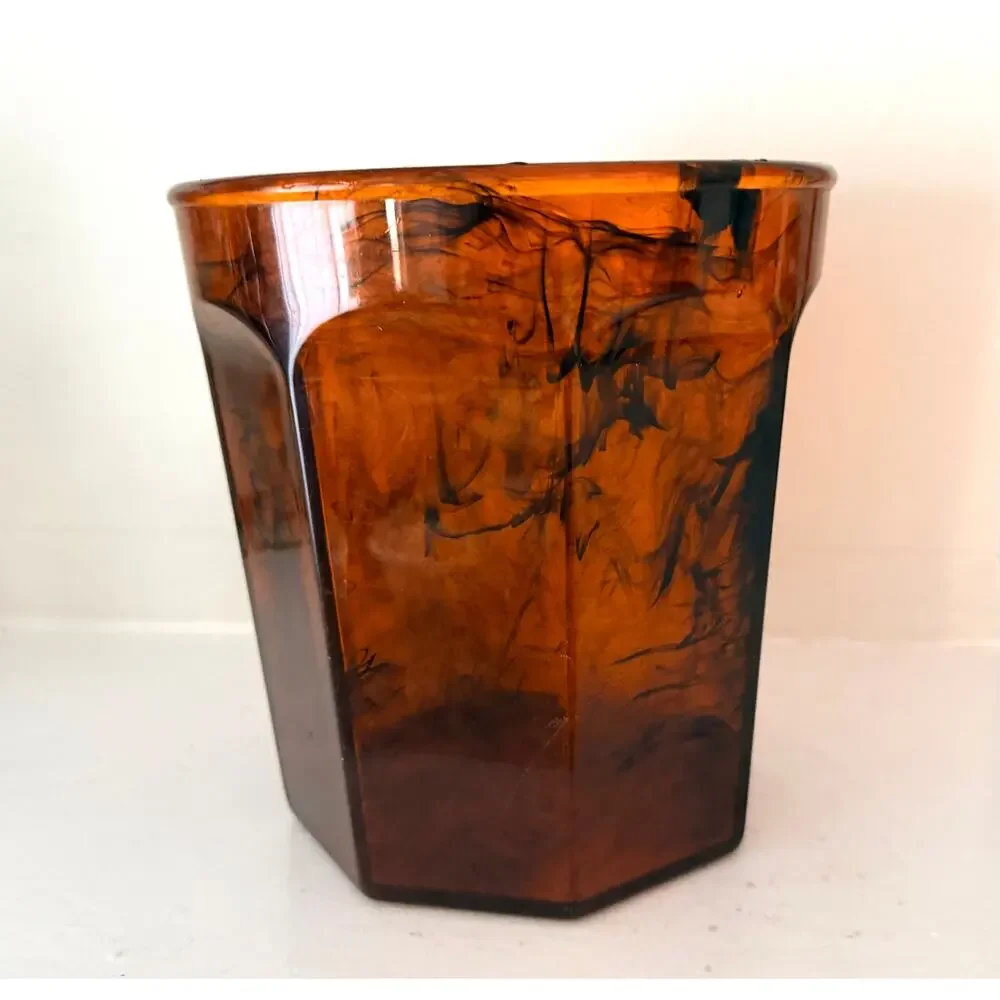 Vintage Tortoise Shell Acrylic Ice Bucket Amber 8in Barware MCM Hollywood